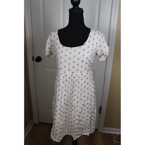 Jessica Simpson Polka Dot Dress Women's M Cream Pink Puff Sleeve Tie‎ Back